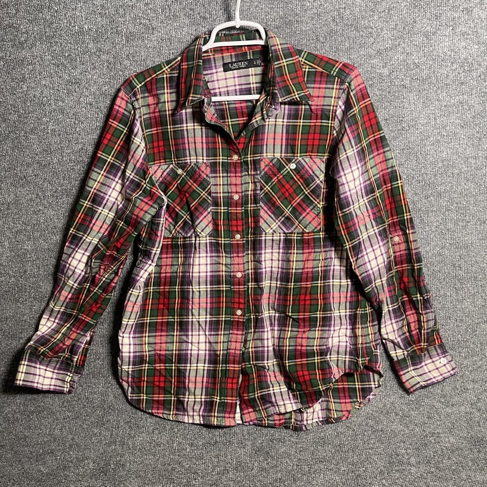 Lauren Ralph Lauren Button Down Shirt Men's Sz L Tartan Plaid Red Long Sleeve